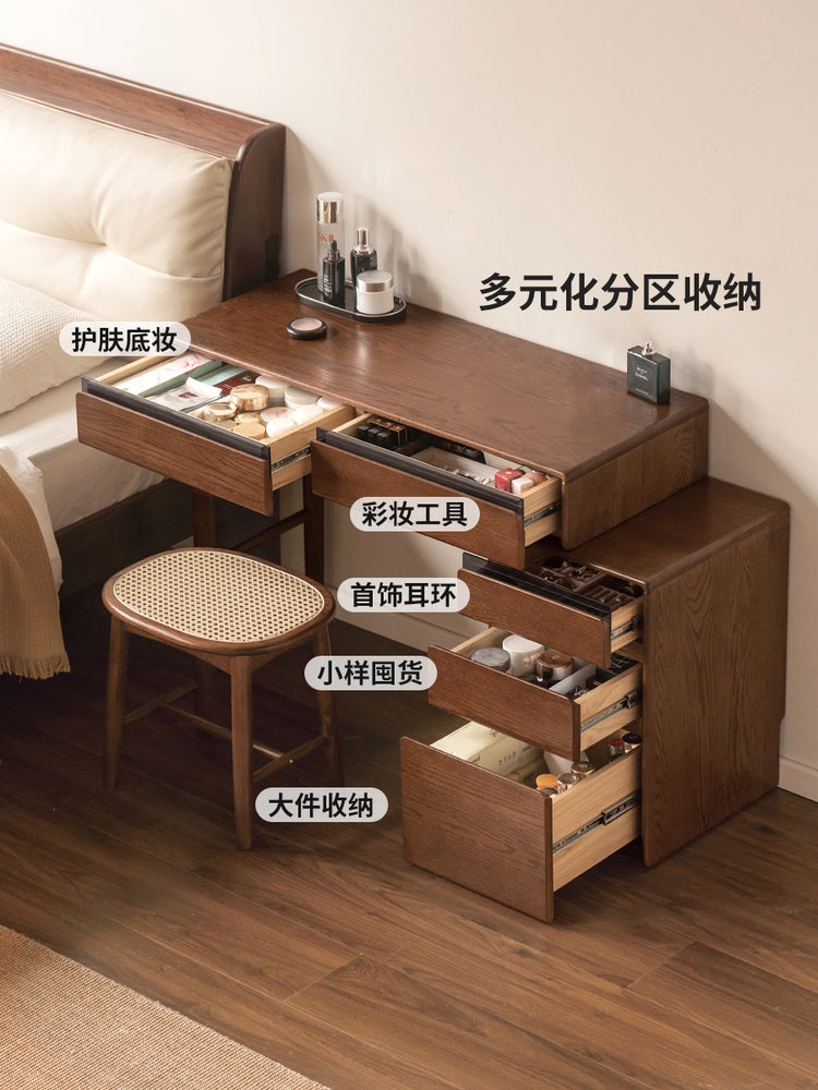 实木化妆桌现代简约收纳柜梳妆台卧室橡木伸缩化妆台