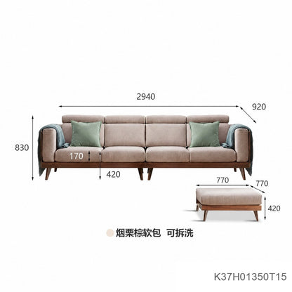 实木黑胡桃木新中式大户型布艺沙发简约客厅转角沙发