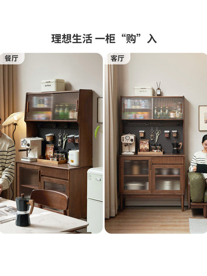 实木餐边柜小户型餐厅置物柜轻奢黑胡桃木收纳柜橱柜
