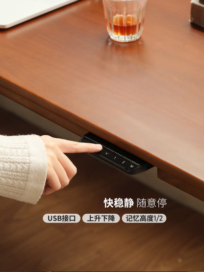 实木书桌升降桌中古风书房电脑桌办公桌复古工作台