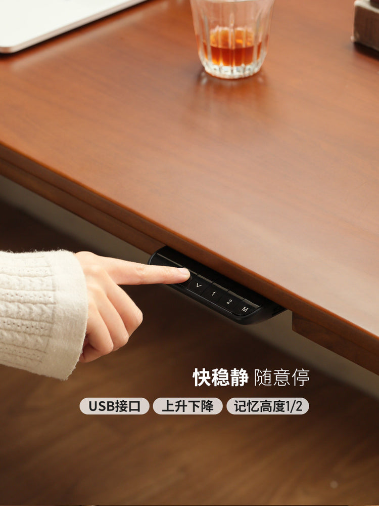 实木书桌升降桌中古风书房电脑桌办公桌复古工作台