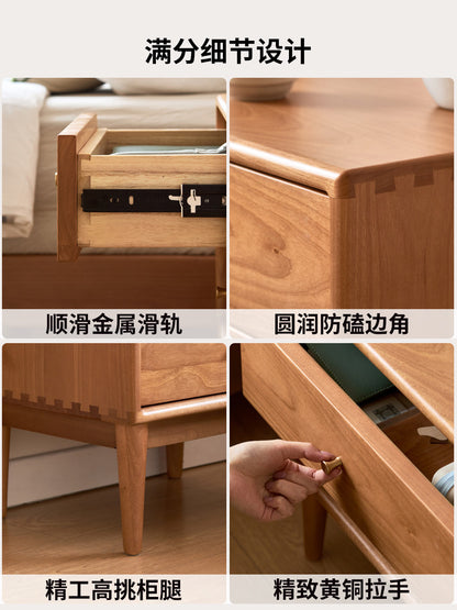 实木床头柜现代简约樱桃木色储物柜卧室两抽收纳柜