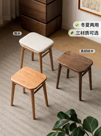 实木化妆凳现代简约卧室家居梳妆凳轻奢樱桃木软包凳