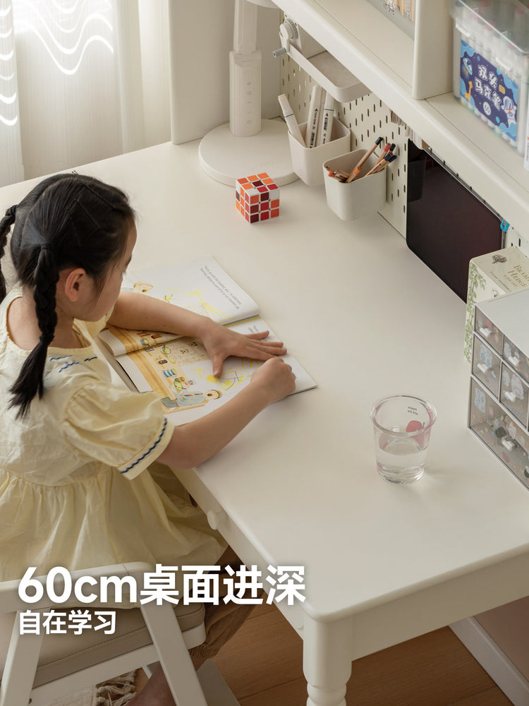 实木儿童书桌白色美式学习桌小学生课桌书房写字桌