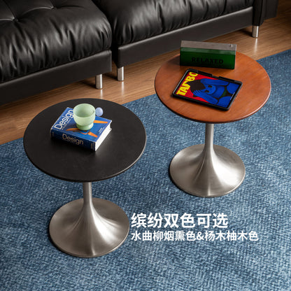 实木边几客厅包豪斯小圆桌中古风小户型铁艺小茶几