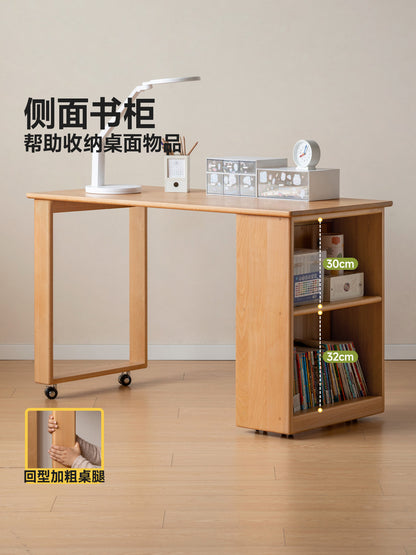 实木儿童书桌带滑轮可移动收纳学习桌小学生写字桌