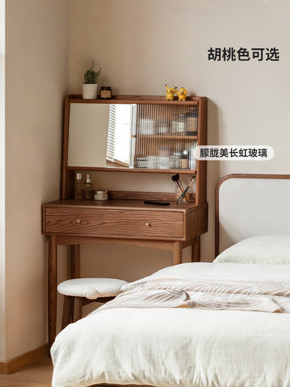 实木梳妆台现代简约化妆桌书桌一体北欧卧室玻璃化妆台