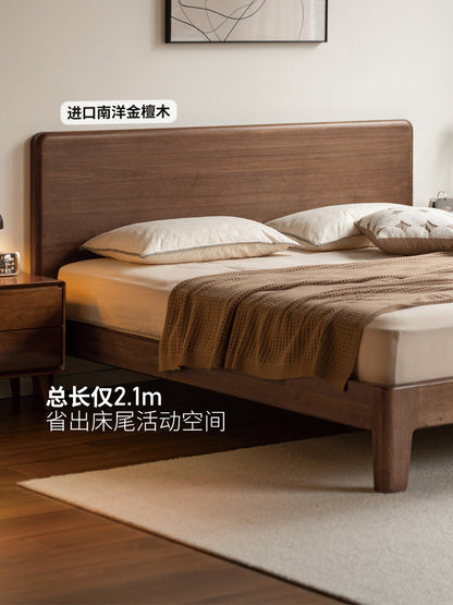实木床现代简约胡桃色大板床小户型双人床卧室家具