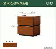 实木床头柜拼色中古床边柜卧室复古储物柜橡木带锁床尾柜