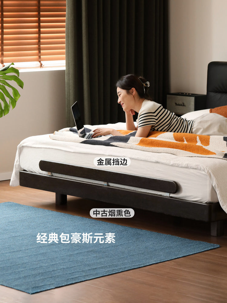实木床黑色包豪斯中古橡木家具软包床极简卧室双人悬浮床