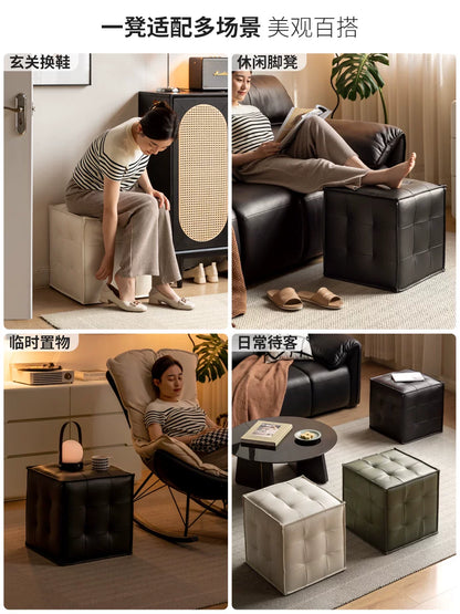 真皮化妆凳卧室梳妆凳客厅现代简约脚凳门口换鞋凳