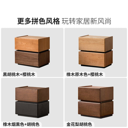 实木床头柜意式轻奢储物柜卧室灰色收纳柜黑胡桃木小柜子