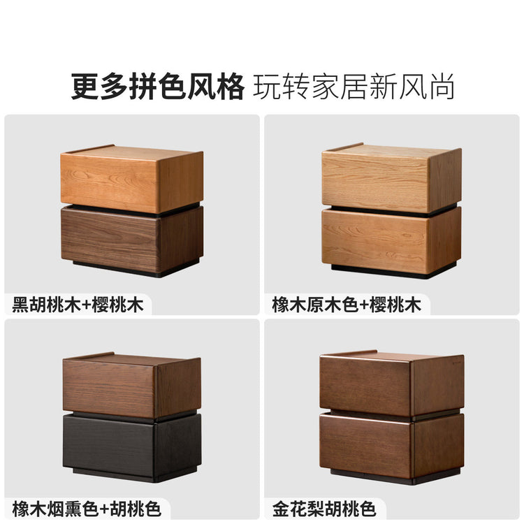 实木床头柜意式轻奢储物柜卧室灰色收纳柜黑胡桃木小柜子