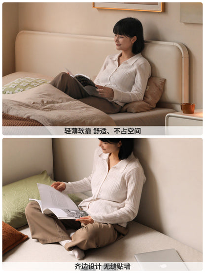 实木床卧室奶油风软靠床现代简约白色齐边床双人床