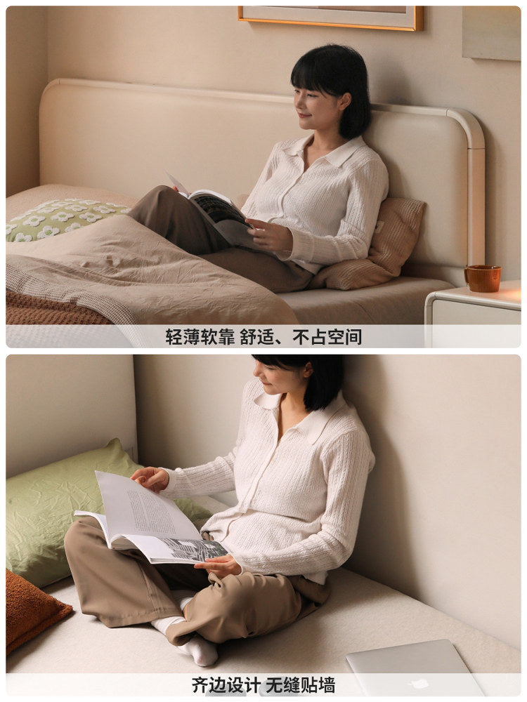 实木床卧室奶油风软靠床现代简约白色齐边床双人床