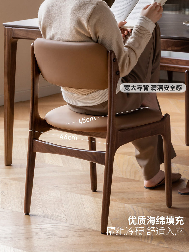 实木餐椅软包靠背椅现代简约黑胡桃木椅子餐厅凳子