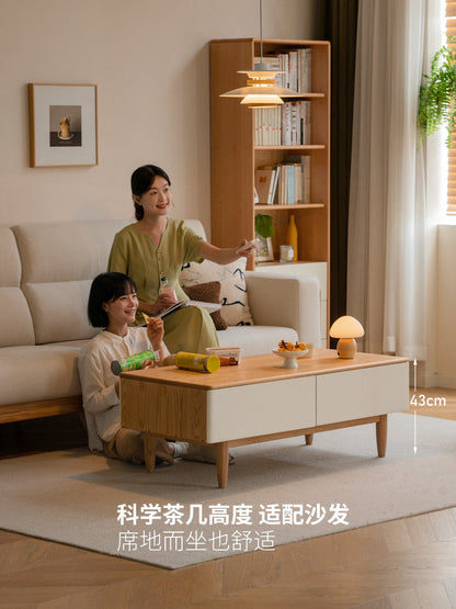 实木茶几电视柜组合客厅原木白色茶台带抽屉橡木茶桌