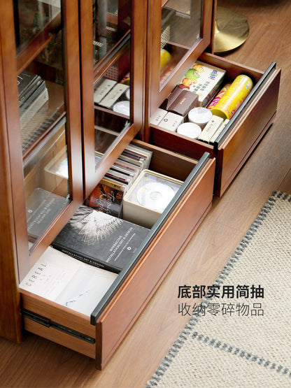 实木书柜中古风书房展示柜置物柜复古收纳柜玻璃柜子