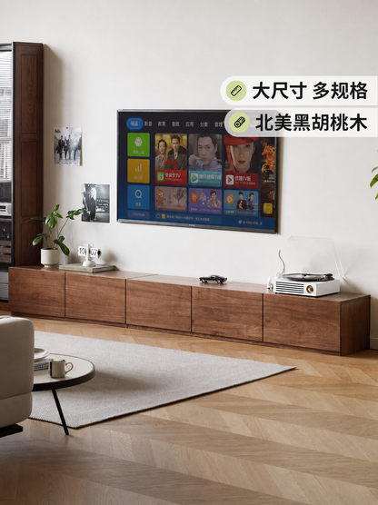全实木电视柜客厅落地黑胡桃木拼接地柜小户型储物柜