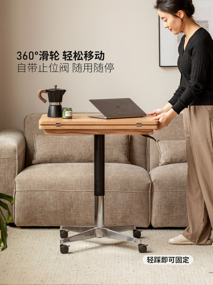 实木升降茶几客厅现代简约移动边几橡木小户型折叠餐桌