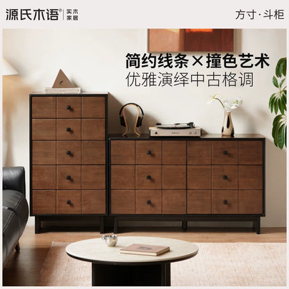 源氏木语实木床头柜卧室床尾抽屉柜中古风储物柜家用胡桃色边柜