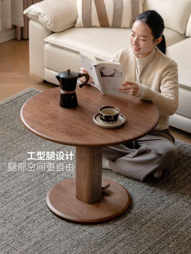 实木茶几现代简约沙发边桌客厅可升降圆几黑胡桃木圆桌