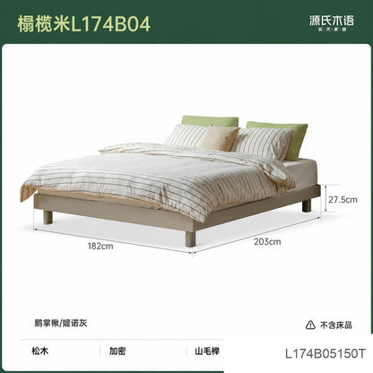 实木床简约灰色无床头床小户型卧室榻榻米落地双人床