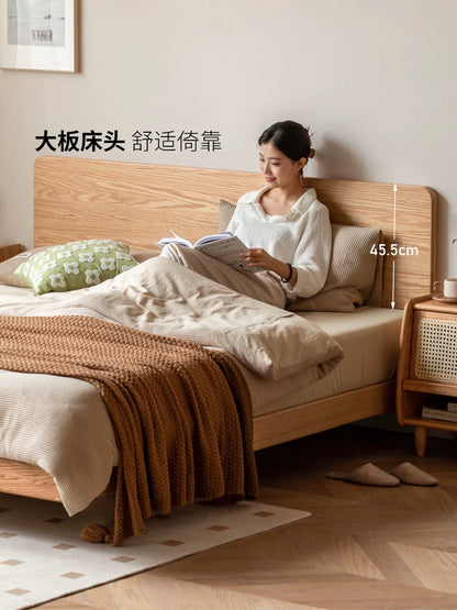 实木床橡木卧室双人床简约悬浮床原木大板床小户型齐边床