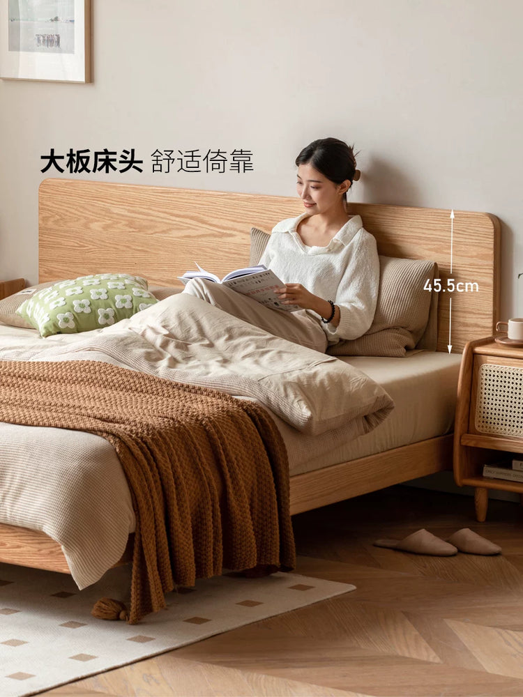 实木床橡木卧室双人床简约悬浮床原木大板床小户型齐边床