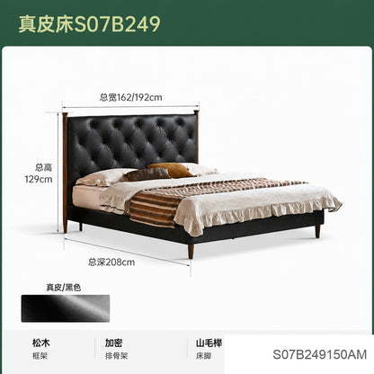 真皮床卧室轻奢软包床高端大气双人床美式黑色齐边床