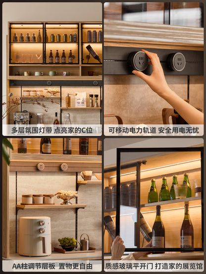 黑标实木餐边柜现代简约收纳储物柜餐厅白蜡木置物柜橱柜
