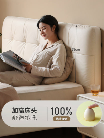 皮床真皮床现代简约主卧轻奢软包床双人床奶油风白色大床