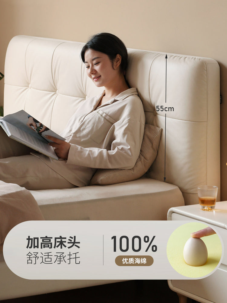 皮床真皮床现代简约主卧轻奢软包床双人床奶油风白色大床