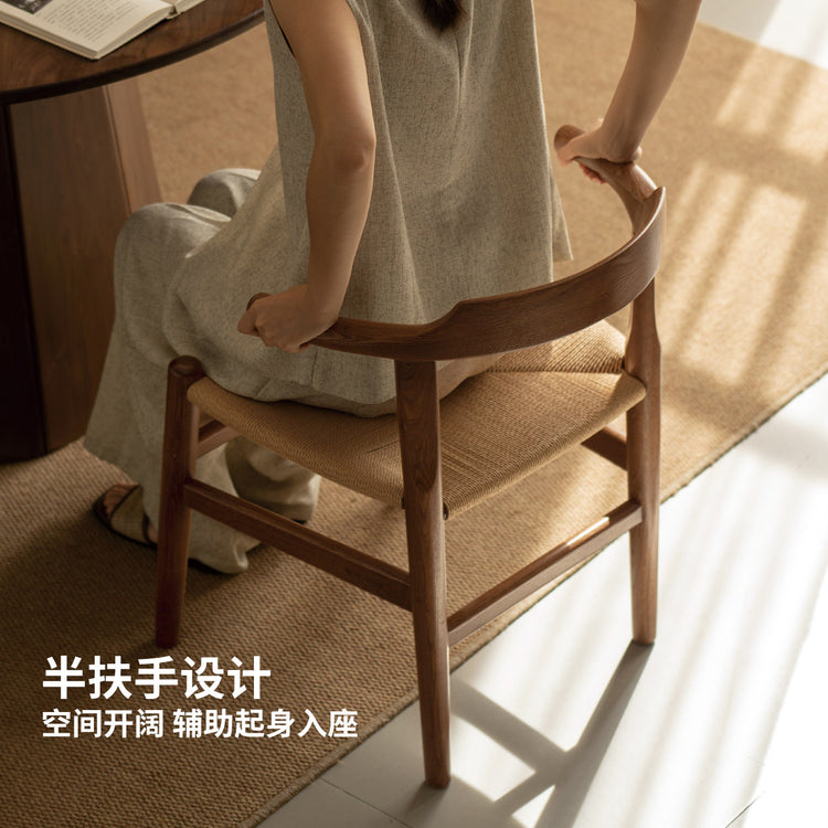 实木餐椅餐厅新中式扶手椅绳编椅休闲椅复古靠背椅子