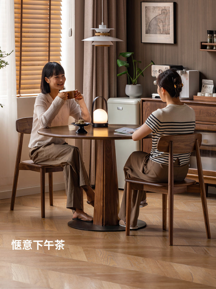实木餐桌黑胡桃餐厅原木简约复古格林圆桌小户型饭桌