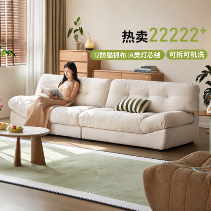意式极简云朵猫抓布客厅小户型三人位灯芯绒沙发