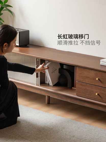 实木电视柜客厅现代简约收纳储物柜靠墙胡桃色地柜