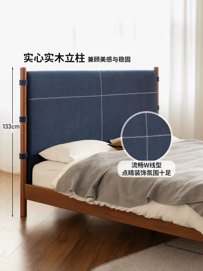 实木床卧室简约软靠床中古高靠背双人床老钱风大床