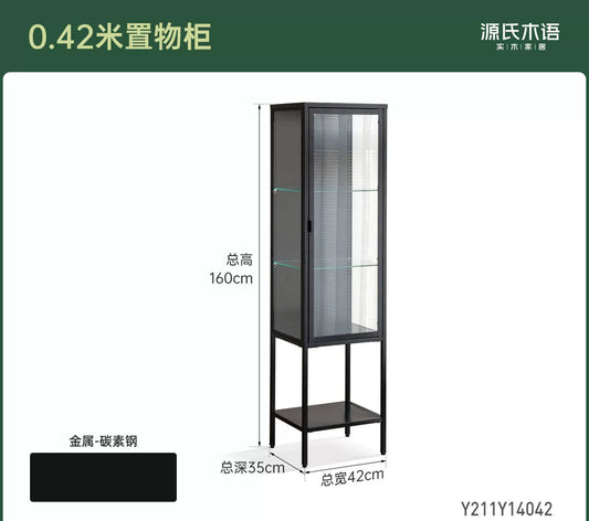 书柜展示柜小户型书房置物柜玻璃收纳柜黑色简约立柜