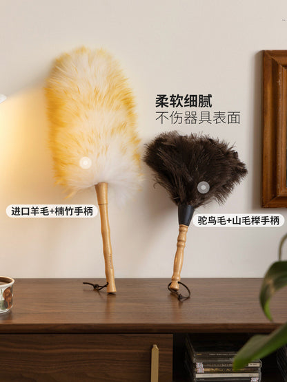 扫灰不易掉毛羊毛家务清洁打扫木柄除尘掸子
