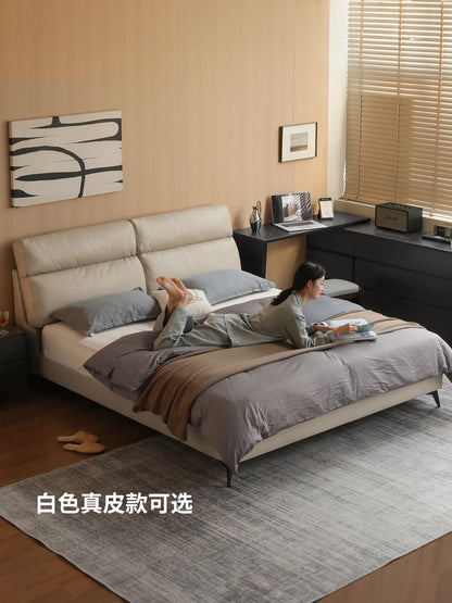 真皮床现代简约软包床北欧卧室家具黑色互不打扰双人床
