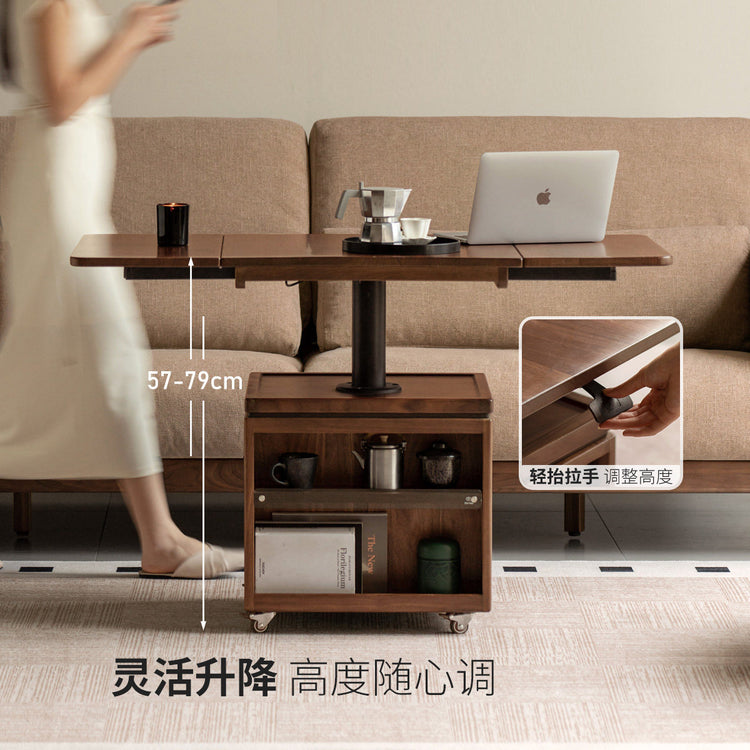 实木茶几现代简约升降桌客厅移动边几黑胡桃木折叠茶桌
