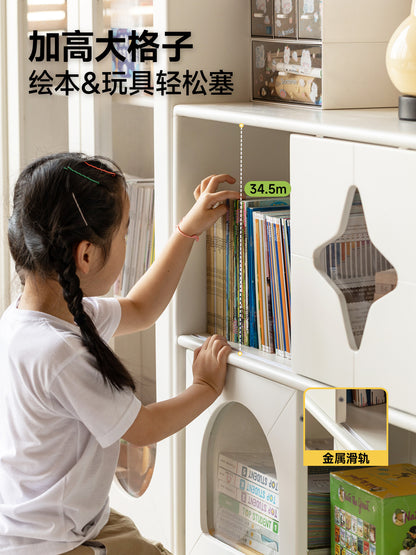 实木儿童书柜奶油风落地一体靠墙置物架白色收纳储物柜