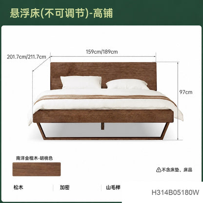实木床北欧风卧室家具双人床简约黑胡桃木悬浮床大床