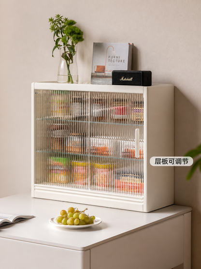实木桌面置物柜奶油风杯架简约茶水柜玻璃移门柜子