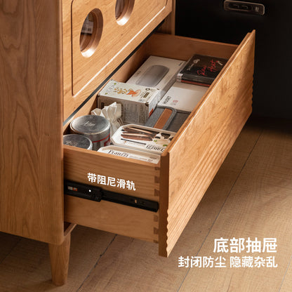 实木边柜客厅复古沙发旁展示柜小户型樱桃木收纳立柜