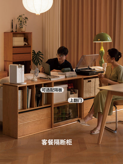 实木简约樱桃木书柜开放储物柜书房模块组合柜子