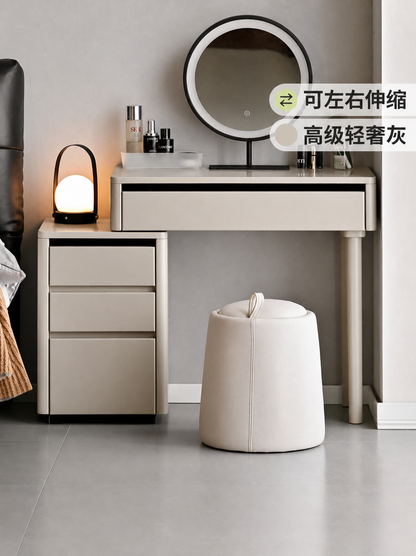 实木化妆桌卧室轻奢化妆台收纳柜一体灰色伸缩梳妆台