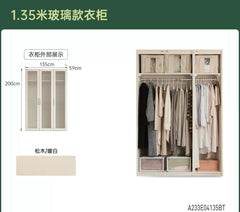 实木衣柜现代简约带灯储物柜卧室开门收纳柜白色衣橱