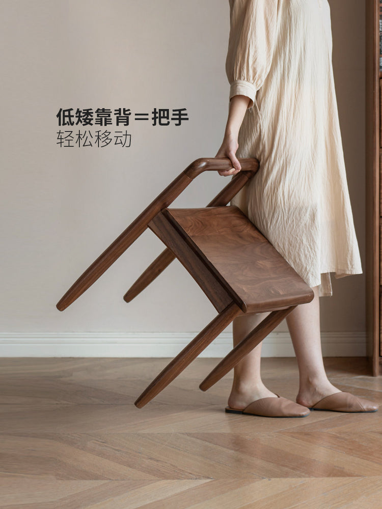 全实木茶椅客厅黑胡桃木新中式茶凳小户型吃饭椅子